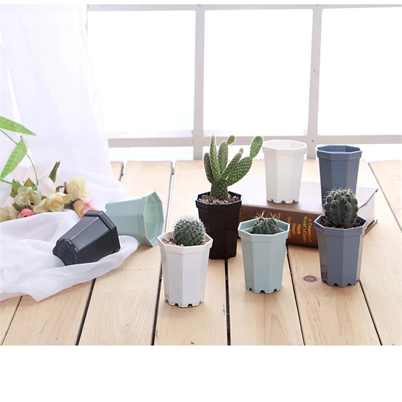 Plastic Octagon Flower Pots Modern Home Window Balcon Office Desk Succulent Planter Garden Bonsai Plant Nursery Pot