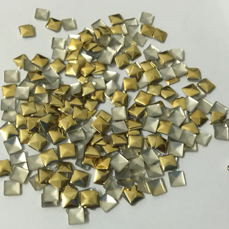 4*4mm Gold Hot Fix Nailheads Panel pressing Pyramid Rhinestuds Square Shape DIY Scarf/shoes/cloth Accessories 1440pcs/lot