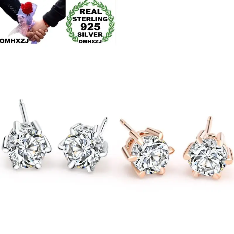 

OMHXZJ Wholesale European Fashion Woman Girl Party Gift Amethyst Zircon 925 Sterling Silver 18KT Rose Gold Stud Earrings EA120