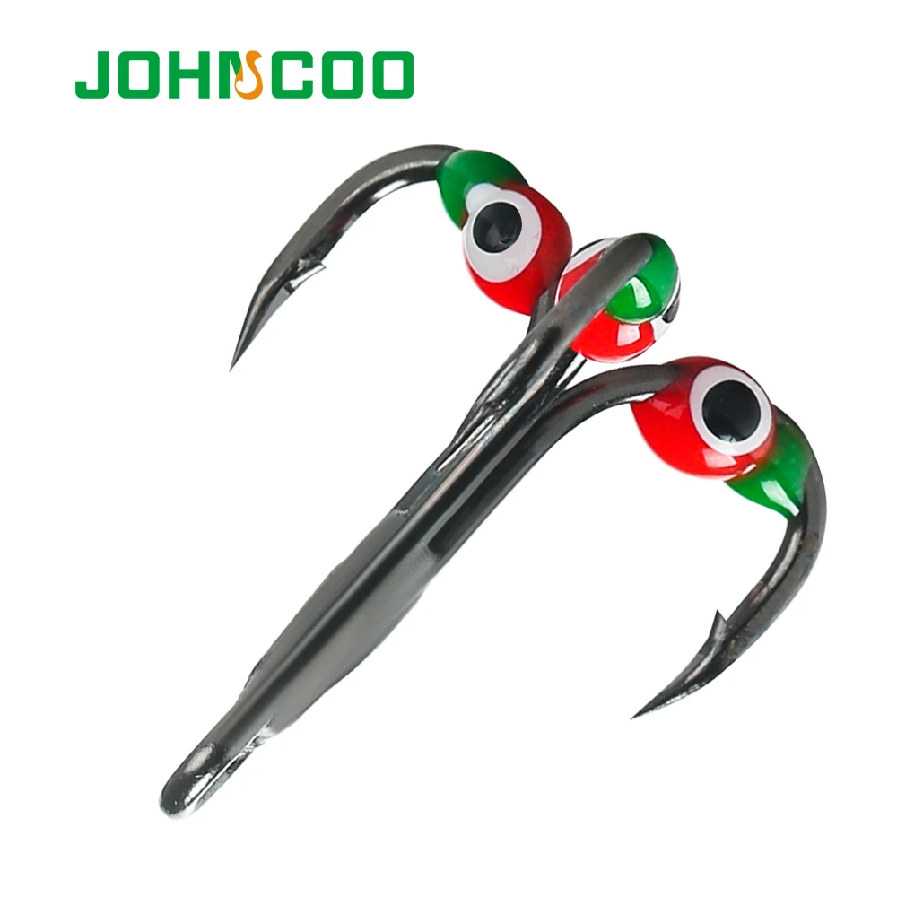 JOHNCOO 5pcs Winter Ice Fishing Hook Lure 6# 8# 10# Treble Hook High Carbon Steel Sharp Hook