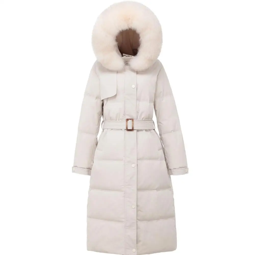 Lungo Imbottiture Rivestimento Delle Donne di Inverno Ispessisce il Caldo di Inverno Cappotti Donna Bianco Anatra Imbottiture Cappotti Parka Donna Grande Collo di Pelliccia Con Cappuccio giubbotti