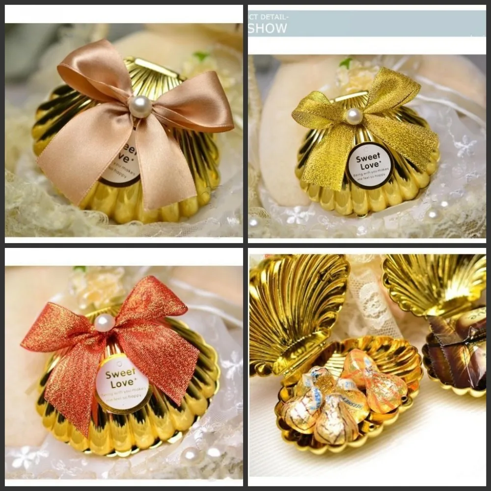 

Sea Shell wedding party favor holder chocolate gift candy boxes with butterfly knot Wedding Party shower Favors gifts 4 color