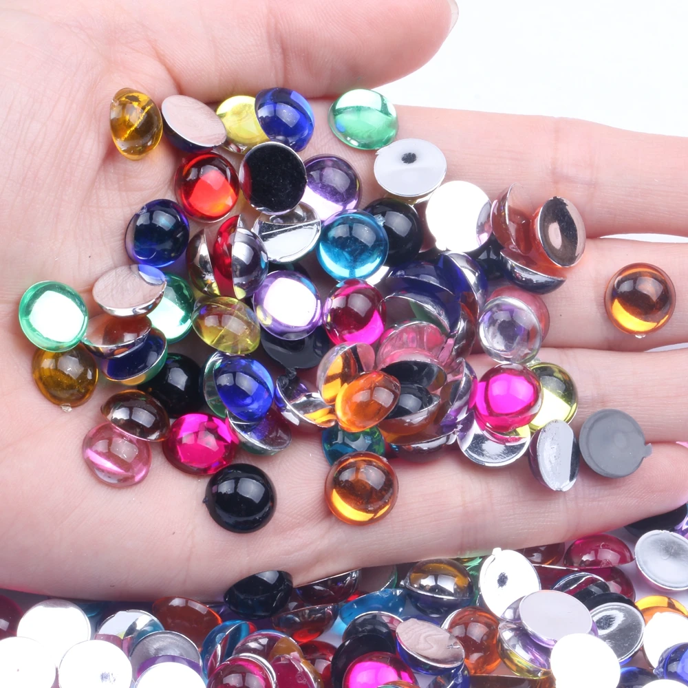 

10mm 500/2000pcs Half Round Beads Facets Many Colors Flatback Glue On Acrylic Rhinestones DIY Craft Backpack Garment Accessories