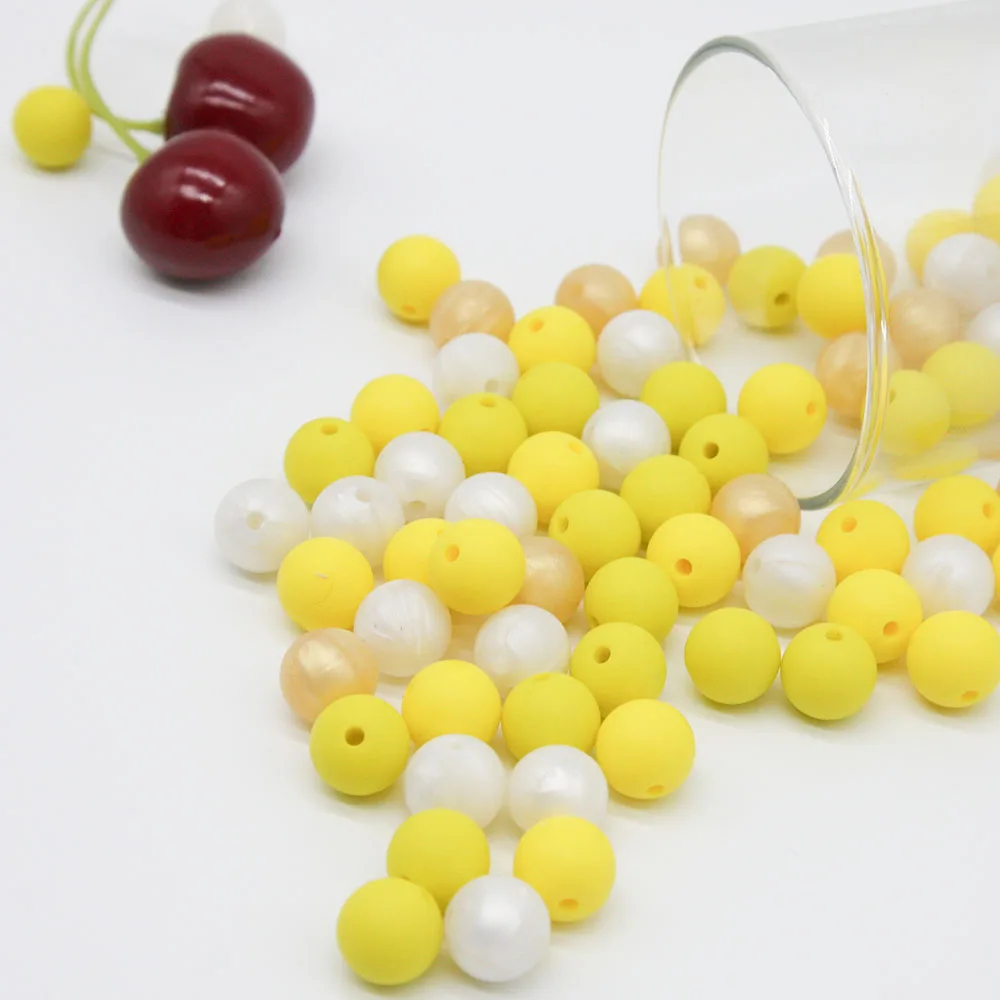 Cute-idea Silicone Beads Round Beads 12mm 10pcs Food Grade Silicone Teether DIY Pacifier Clips Beads Necklace Baby Teethers