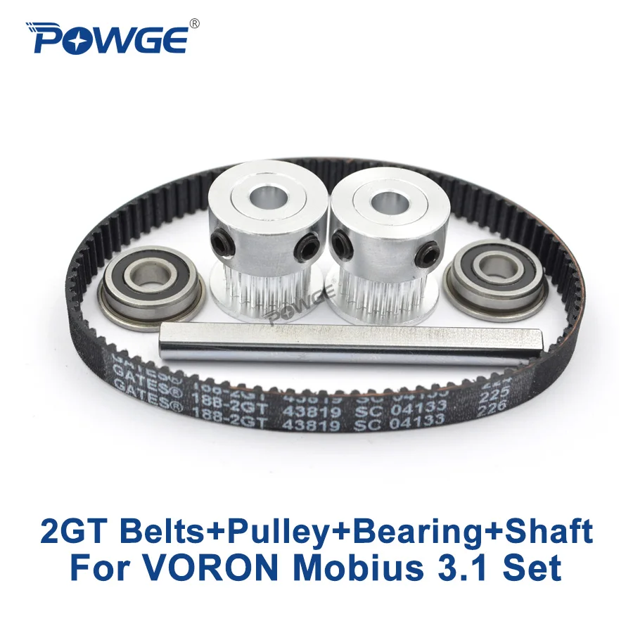 

POWGE VORON Mobius 3.1 Set extruder PARTS GATES 188-2GT-6 Timing Belt 20T 2GT pulley Grind flat Shaft 5X50mm Bearing F695 2RS