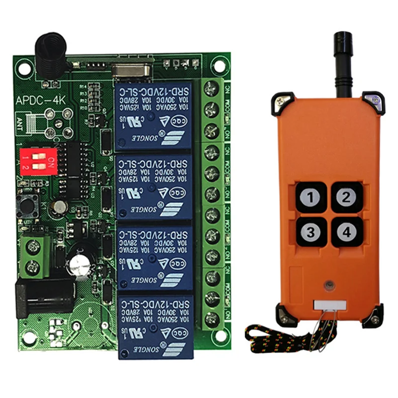 

3000m DC12V 24V 4CH Radio Controller RF Wireless Remote Control Overhead travelling crane System Receiver + Numer button Remote