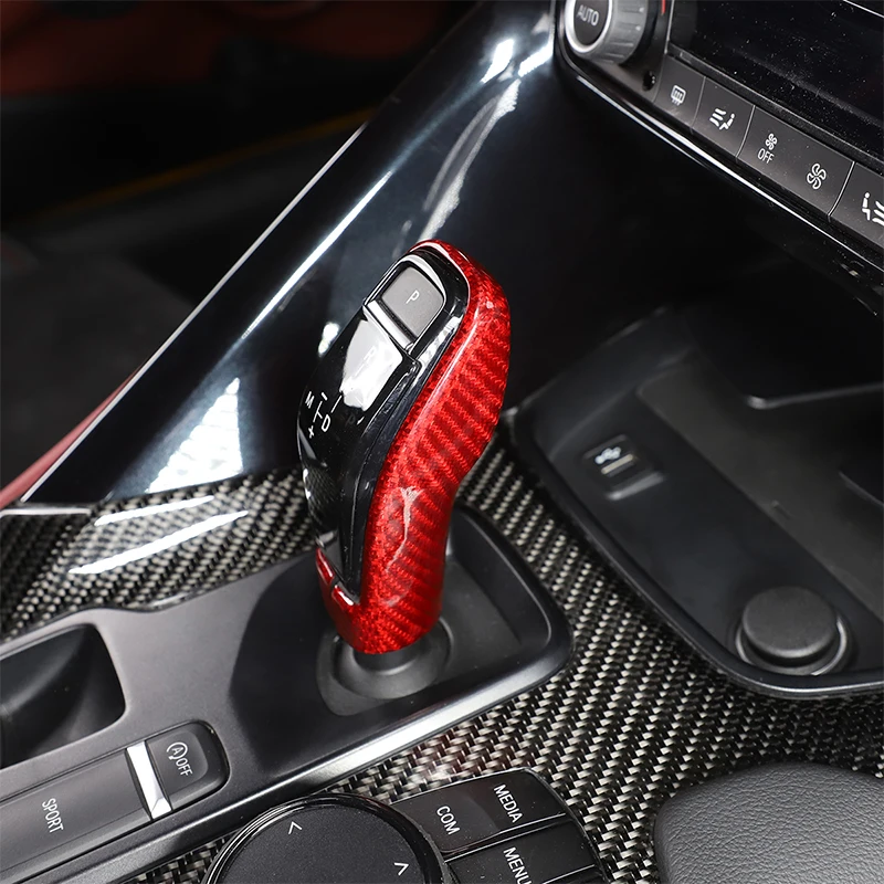 

For Toyota GR Supra A90 A91 2019-22 Car Center Console Gear Shift Head Cover Trim Red Real Carbon Fiber Car Interior Accessories