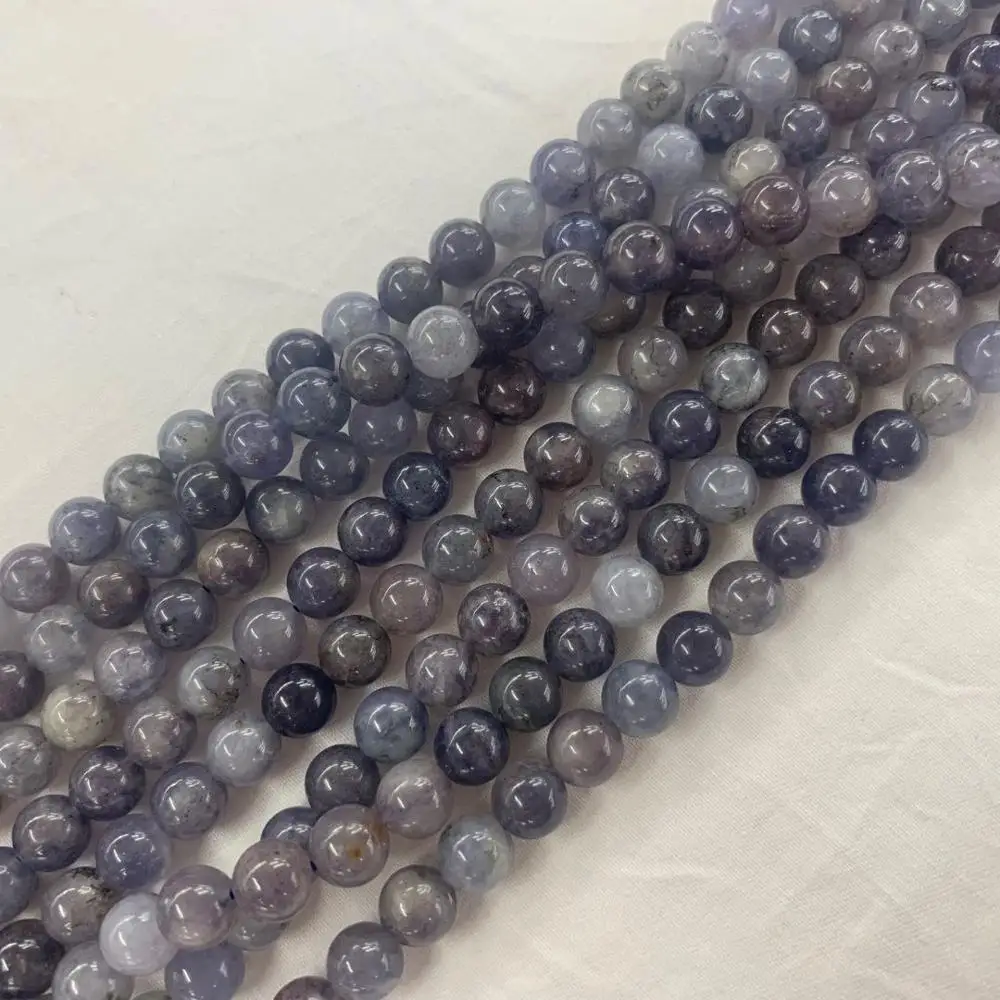 حجر ايوليت طبيعي مستدير لصنع المجوهرات أساور خرز للنساء فاصل تطريز ذاتي الصنع حلية خرز