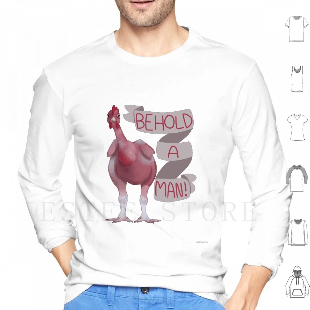 Behold! A Man! Hoodies Long Sleeve Chicken Funny Hilarious Philosophy Plato Digenes Behold A Man Laugh Bird Realistic