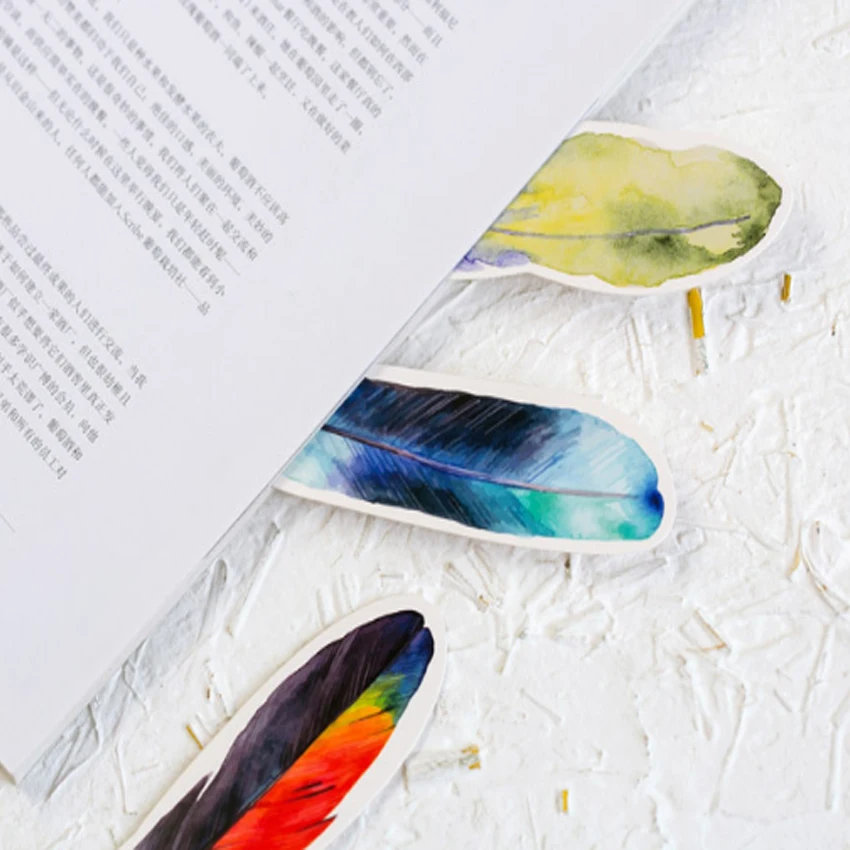 30Pcs/lot Lovely Colorful Feather Paper Creative Bookmark Birds In Memory Paper Card Bookmark Film Bookmark Gift Stationery