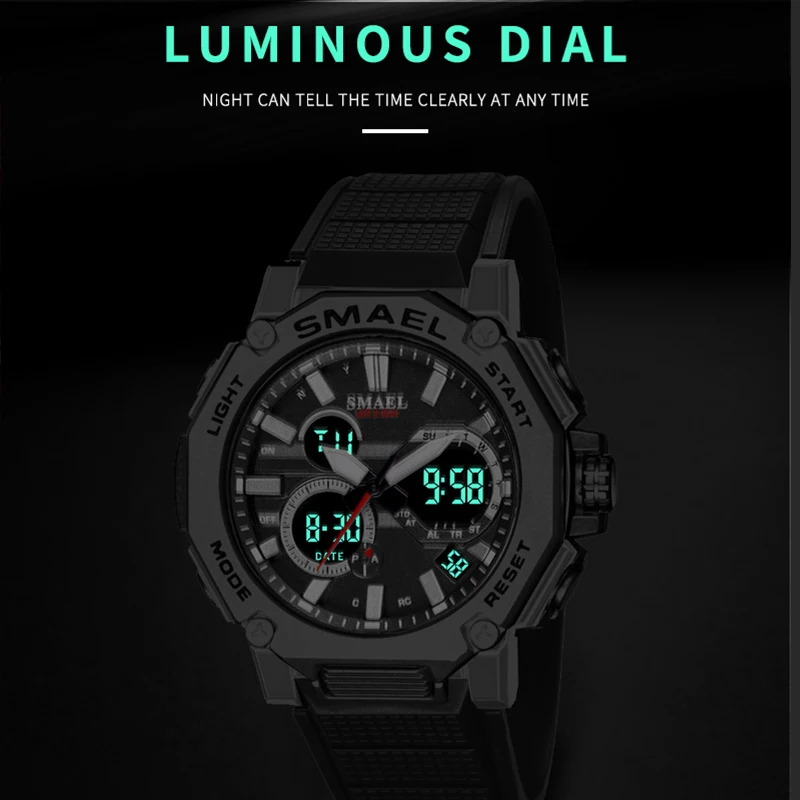 Quartz Watches Sports SMAEL Brand Male Clock Alarm 50M Waterproof Stopwatch LED Back Light Wristwatches 8047 Men Watch Sport