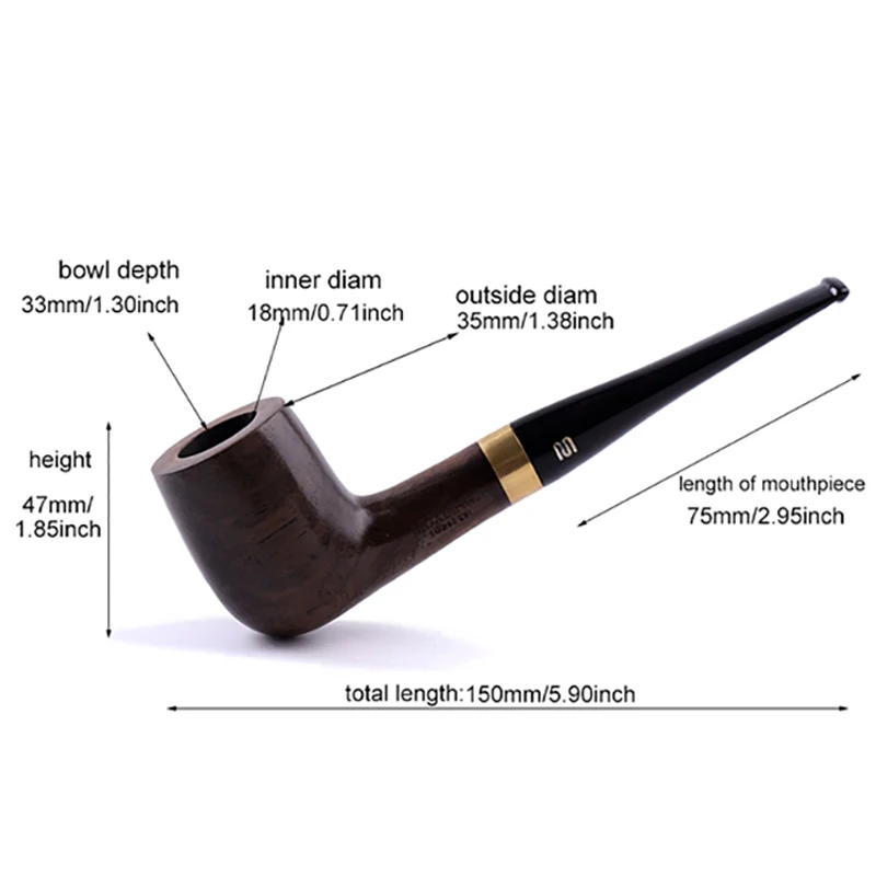 MUXIANG Classical Handmade Ebony Wood Tobacco Pipe Tube Smoking Accessory with 9mm Filters Wooden Pipe Gift for Father ac0015