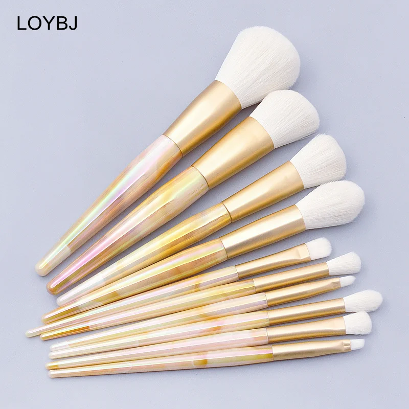 LOYBJ 10Pcs Jade Makeup Brushes Set Powder Foundation Blush Contour Brush Concealer Eyeshadow Eyebrow Lip Detail Make Up Brush