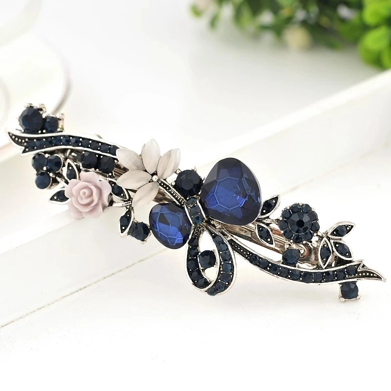 Fashion Shiny Crystal Hair Clips Vintage Spring Hairpins Leaf Flowers Barrettes Elegant Women Headwear Luxury Hair Accessories