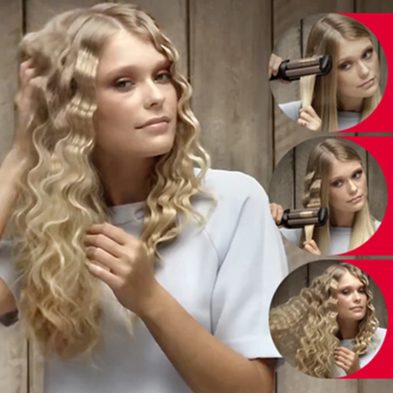 Kemei Hair Curler Professional 3 Barrels Big WAVE Curling Iron CRIMPING เหล็กปุยลูกกลิ้งไข่ม้วนผมจัดแต่งทรงผมเครื่องมือ