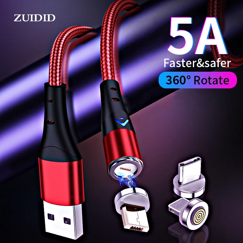 5A Magnetic USB C Cable Super Fast Charging Micro USB Type C For iPhone Samsung Xiaomi Huawei Android Charging Cable
