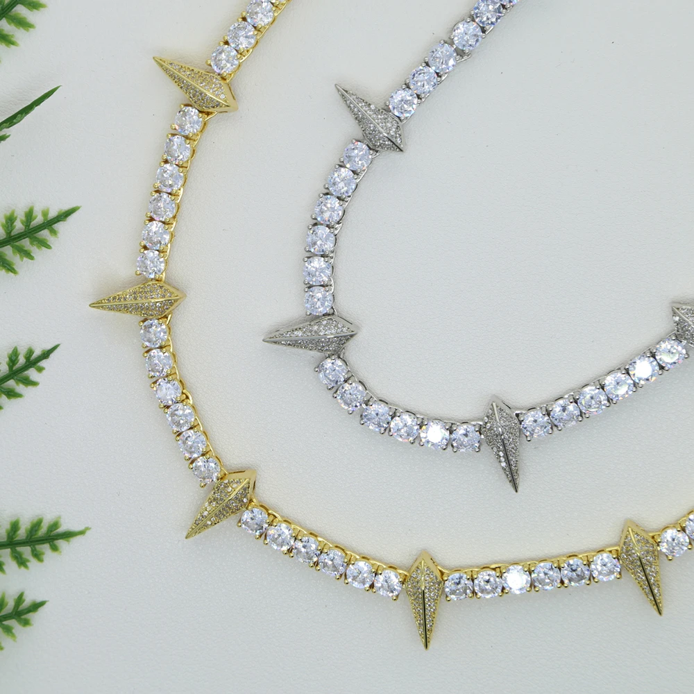 2023 New Iced Out Spike Pendant Necklace With 5mm Tennis Chain