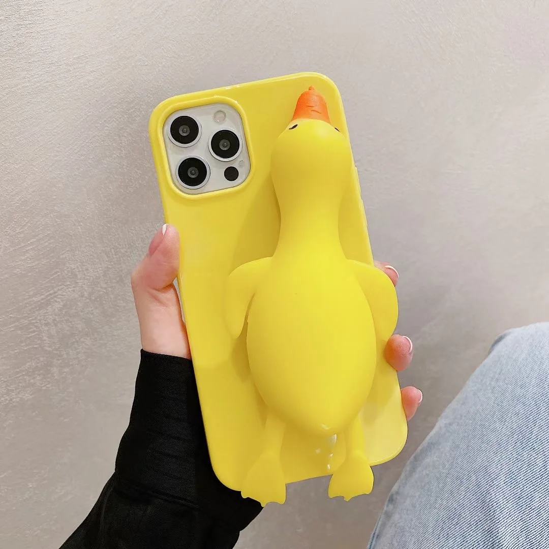 Cute Cartoon Duck Decompression Phone Case for IPhone12case Soft Silicone Pink Yellow Back Cover for IPhone 11 Pro Max XR XS 7 8