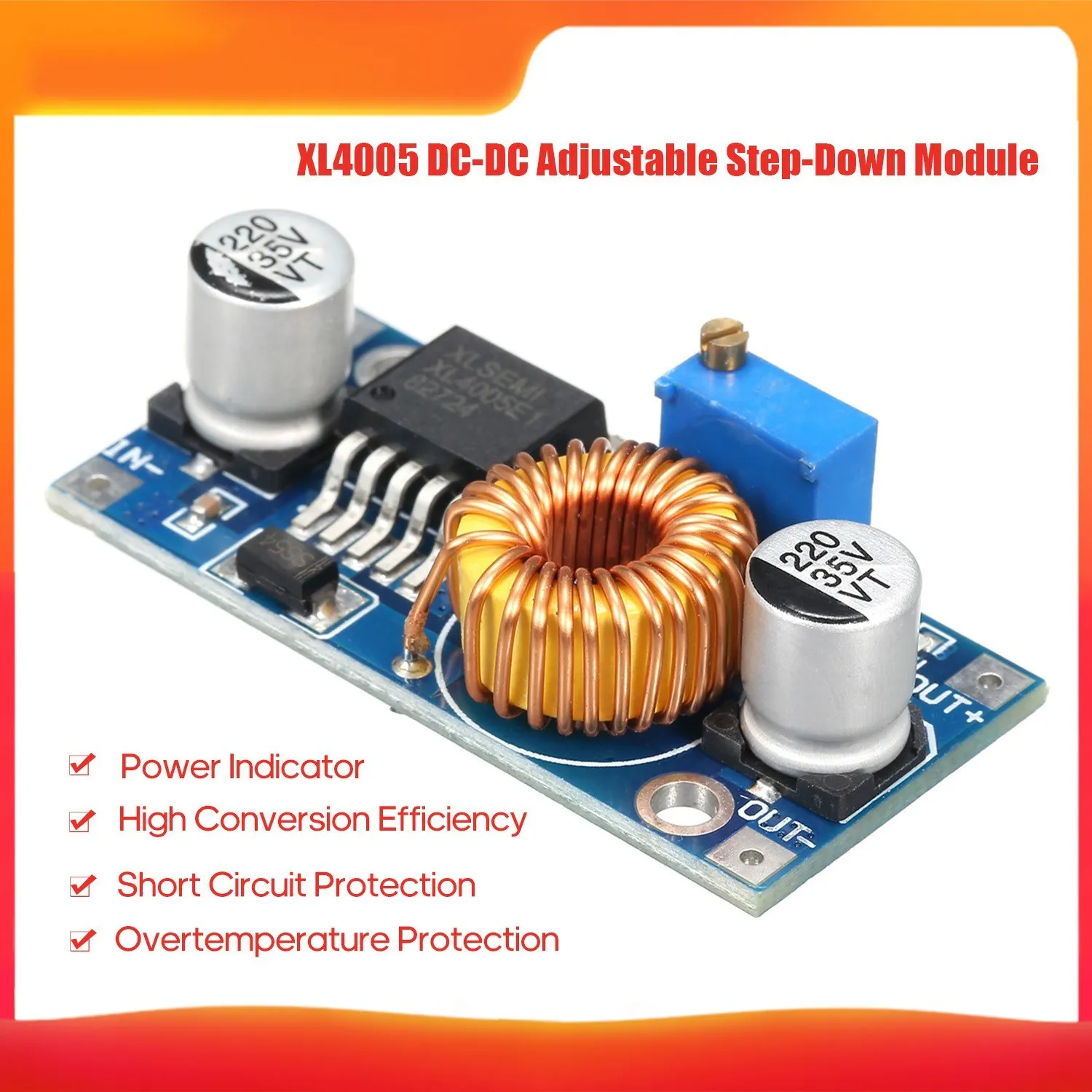 XL4005 DC-DC Verstelbare Step-Down Module 4 ~ 38V 5A Hoge Conversie Efficiency Lage Rimpel Verstelbare Automatische Converter