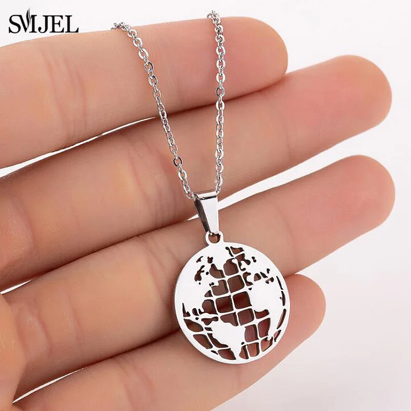 SMJEL Origami mapa del mundo collar globo mujeres geométrica tierra África collar círculo collares y colgantes gargantilla joyería