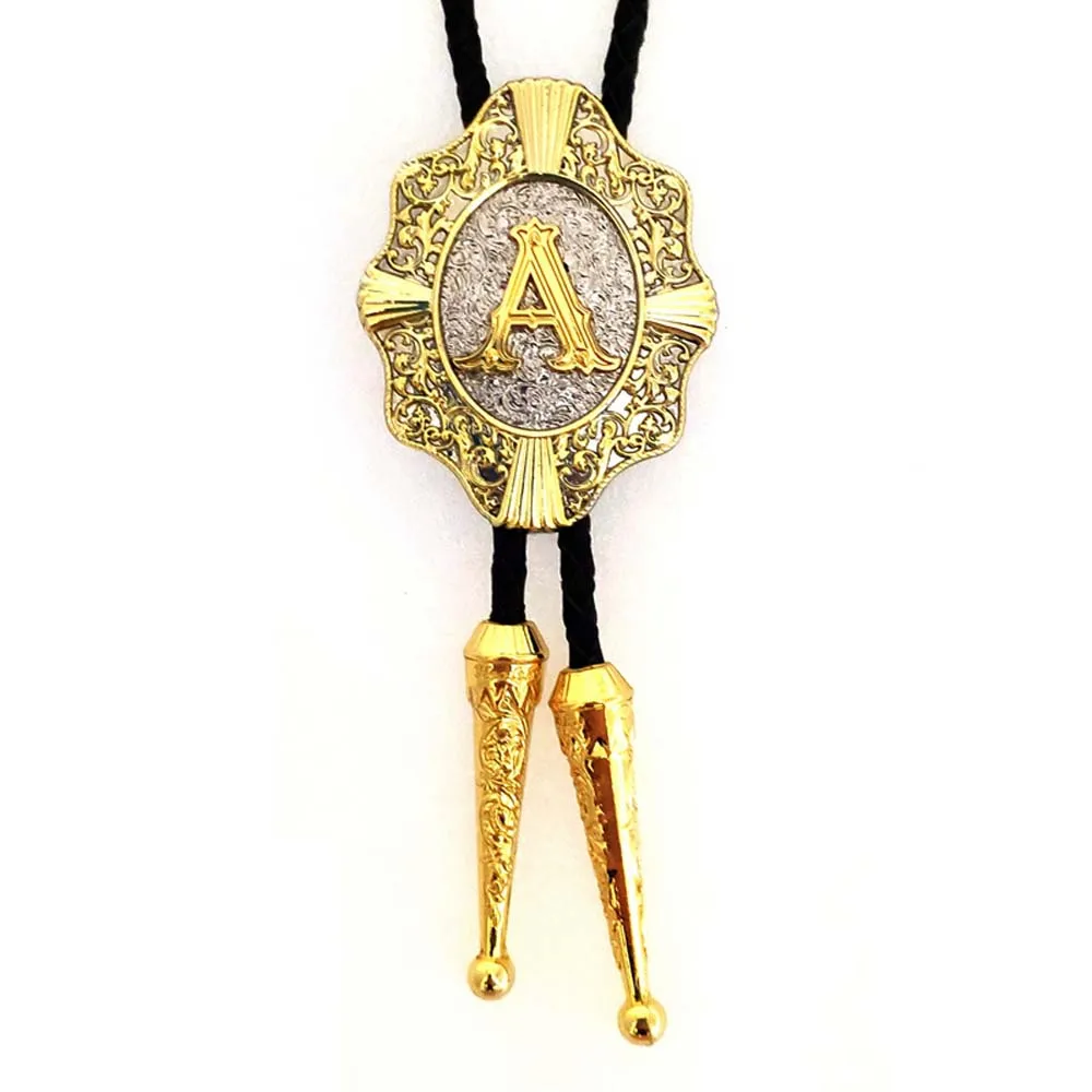 American original initials bolo tie silver inter-gold plating process zinc alloy leather tie men's suit accessories