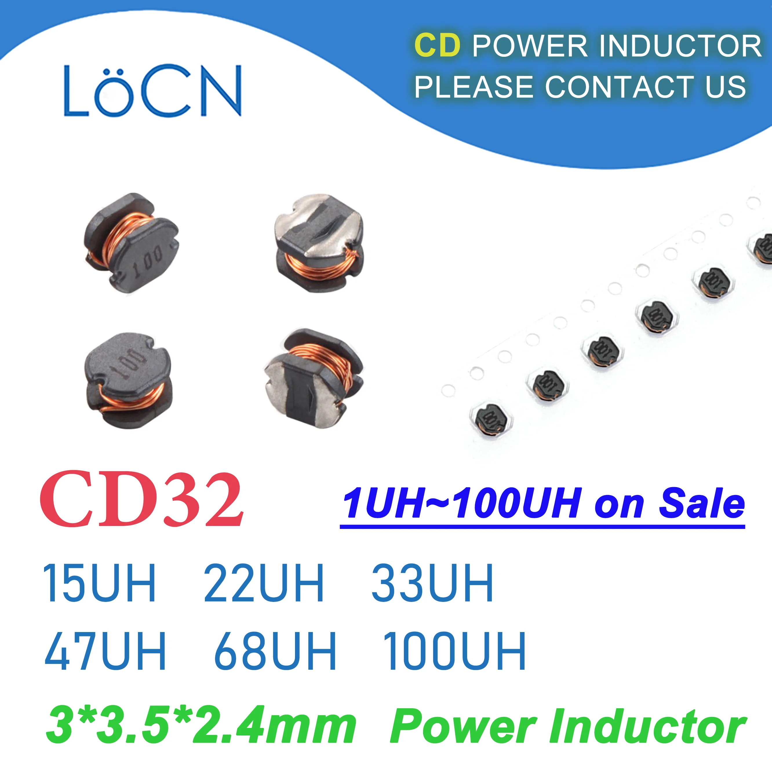 500Pcs 3000Pcs CD32 SMD Power Inductor 15UH 22UH 33UH 47UH 68UH 100UH 3x3.5x2.4mm 3*3.5*2.4mm Patch Inductors 1UH ~ 100UH