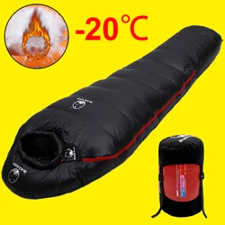 Saco de dormir estilo múmia para adultos, muito quente, ganso branco cheio, térmico, 4 tipos de espessura, viagem, acampamento, inverno