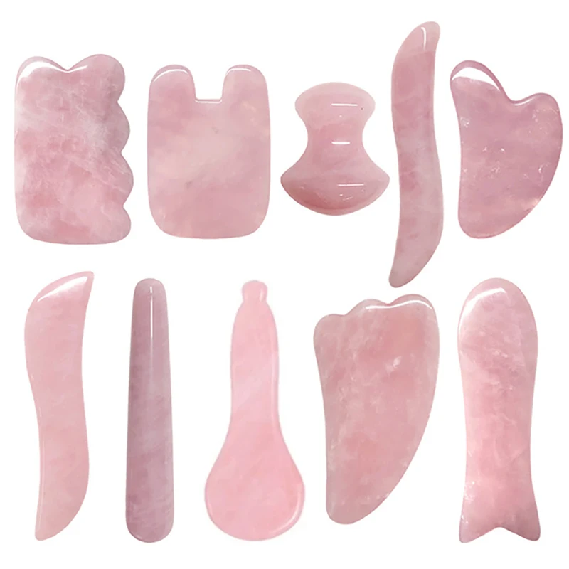 Rose Quartz Gouache Scraper Massage Tools Natural Stone Gua Sha Scraping Jade Skin Care Sets Pink Lifting Facial Massager