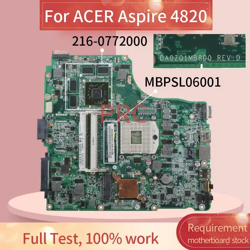 

MBPSE06001 For ACER Aspire 4820 Notebook Mainboard DA0ZQ1MB8D0 216-0772000 DDR3 Laptop motherboard