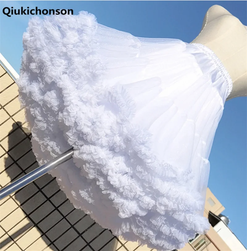 Cute Lolita Clouds Petticoat Women Kawaii Elastic High Waist Mesh Tulle Skirts Teen Girls Puffy Ruffle Short Tutu Skirts 45CM