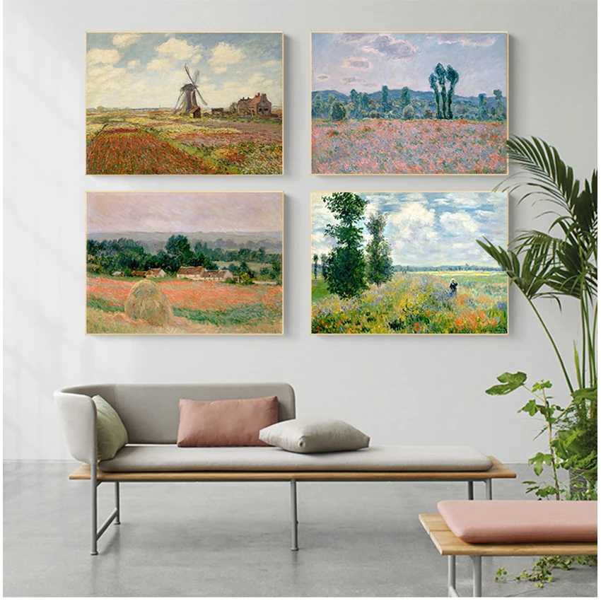 on Canvas Posters and Prints Wall Picture for Living Room Claude Monet Poplars Poppy fields Landscape Impressionist Oil Painting