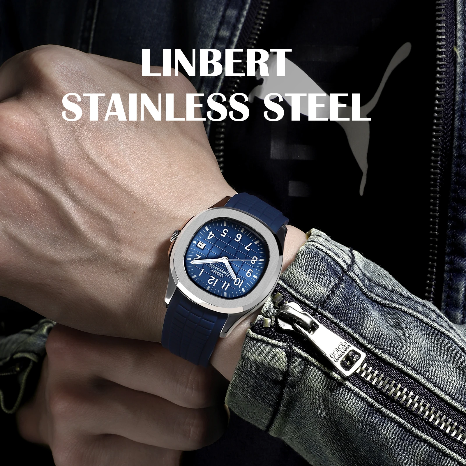 LINBERT-Reloj para hombre, reloj mecánico automático, digital, manecillas luminosas, acero inoxidable, 41 mm, nuevo, de lujo, resistente al agua