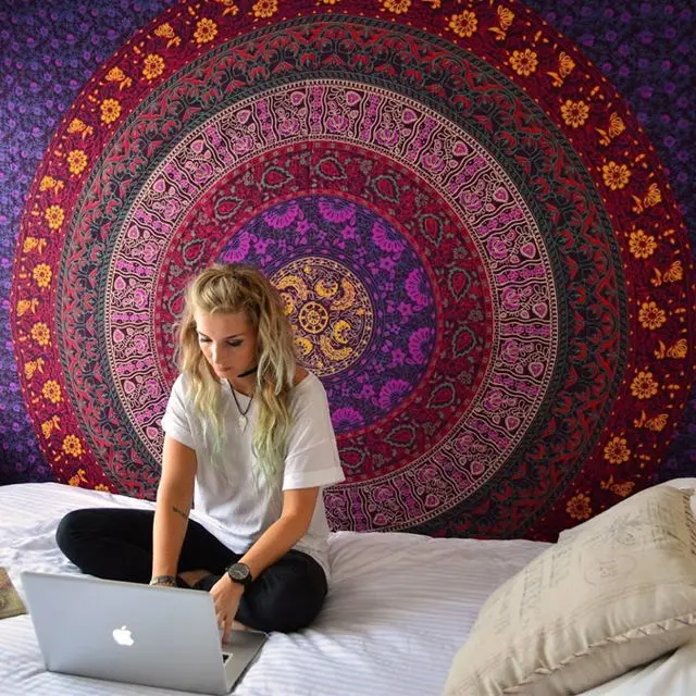 

Retro Rectangular Tapestry Indian Mandala Tapestry Hippie Wall Hanging Digital Printing Beach Mat Sunscreen Square Shawl