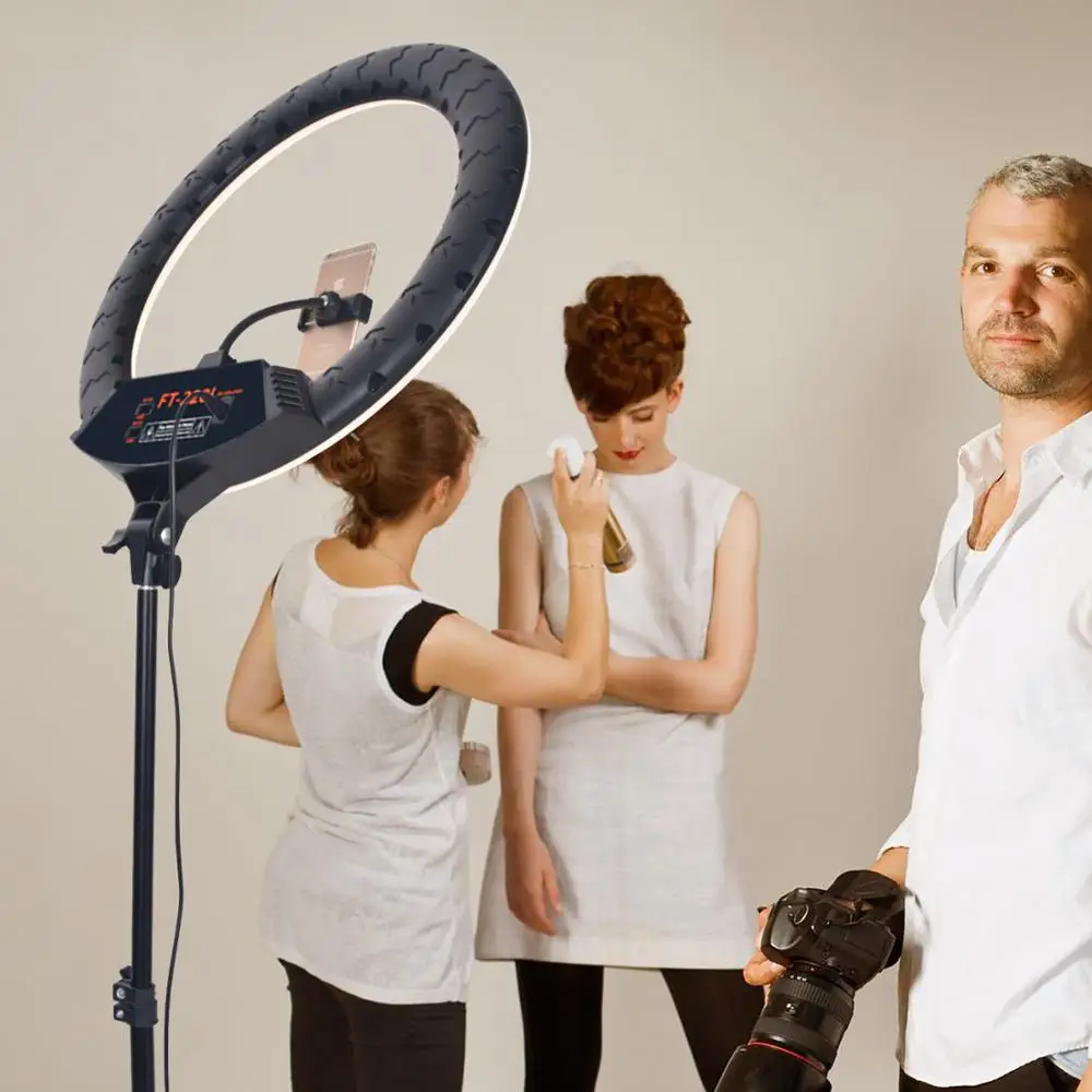 Fosoto 22/18 Polegada luz do anel 3200-5600k luz fotográfica led anel lâmpada com tripé remoto usb para o estúdio da câmera do telefone youtube