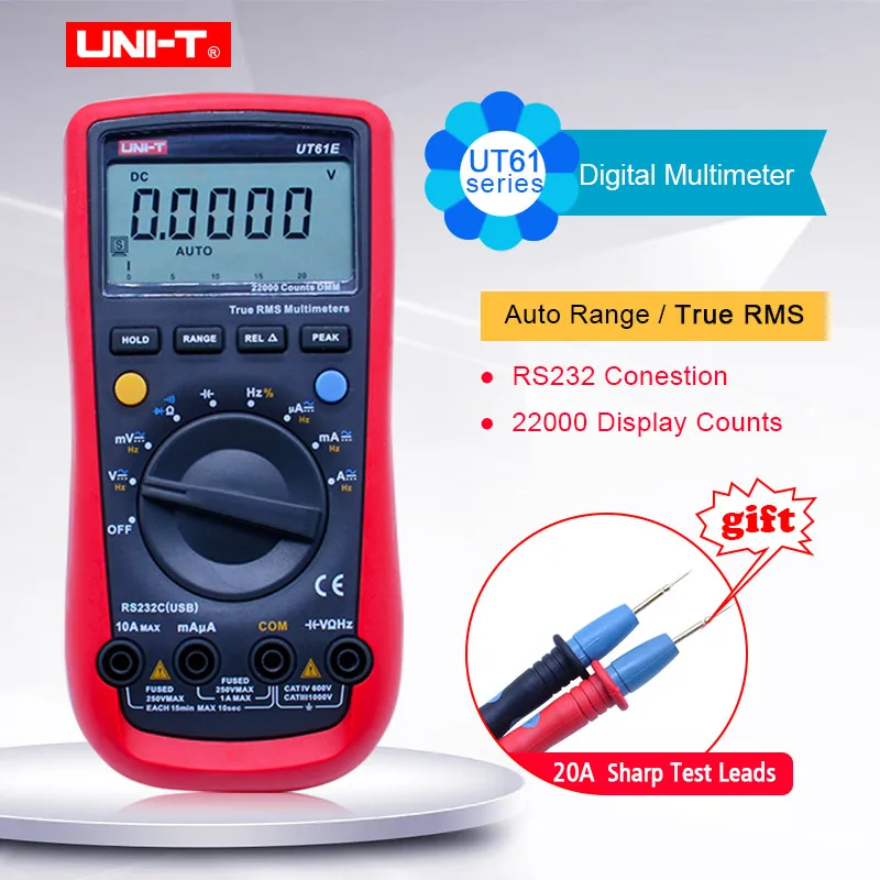 

UNI-T Digital Multimeter UT61A/B/C/D/E;AC DC volt current Ohm meter;Capacitance Frequency Diode continuity buzzer Test Data hold