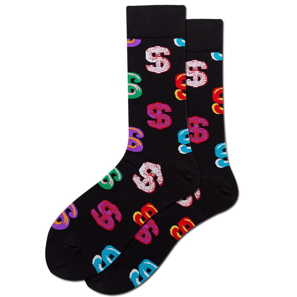 New Novelty Men\'s Long Socks Harajuku Money Dollar Printed Socks Funny Cartoon Socks Combed Cotton Happy Funny Socks Men