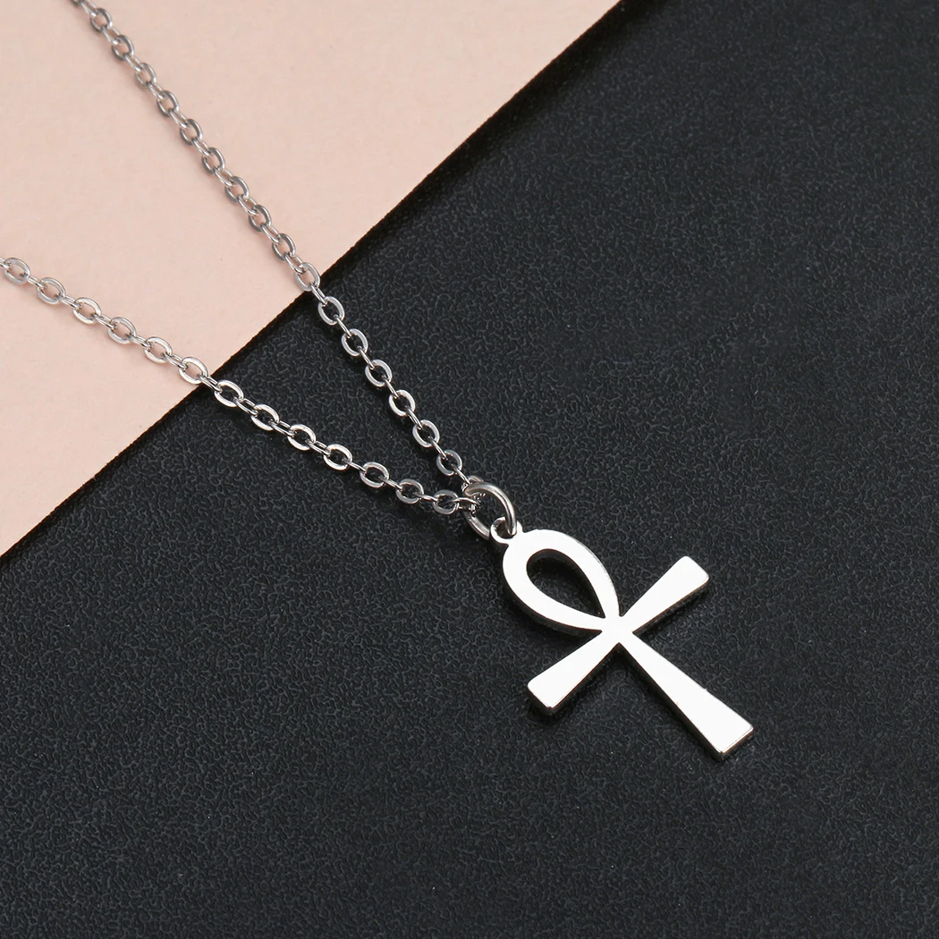 Kinitial Religion Egyptian Ankh Cross Necklaces Pendants for Women Stainless Steel Symbol of Life Necklaces Jewelry Gifts Bijoux