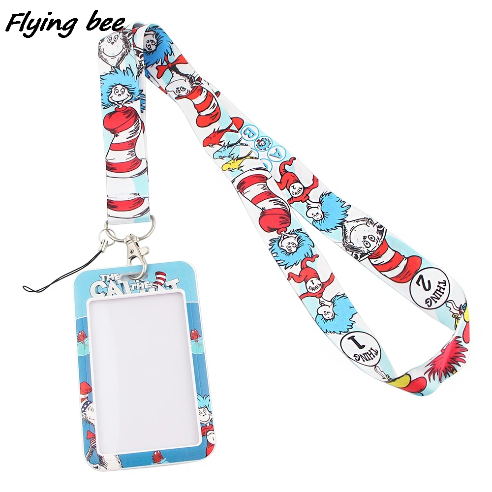 Flyingbee X1297 Cartoon Cat And Hat Fashion Lanyards ID Badge Holder Bus Pass Case Cover Slip Bank Credit Card Holder Strap