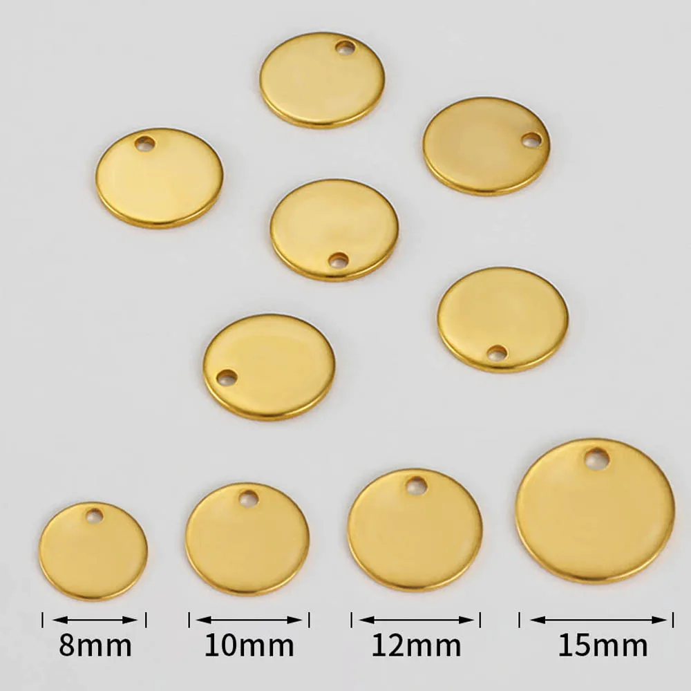 40-100pcs Gold 8-15mm Stainless Steel Blank Stamping Dog Tags Charms Stamping Blank Pendants DIY Bracelet Charm Jewelry Finding