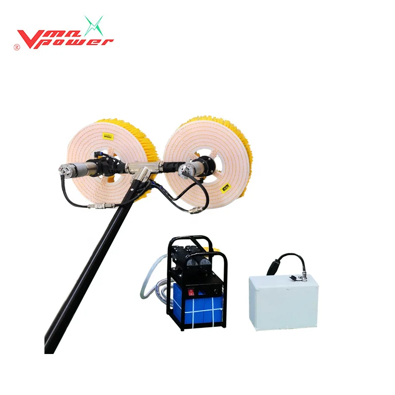 

Multifit double head automatic solar panel cleaning brush and pole kit rotating pv equipment