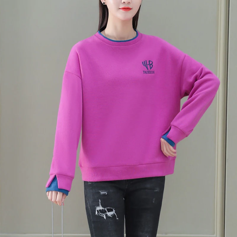 

Spring Autumn Style Women's Cotton Sweater O-Neck Solid Color Embroidery Long Sleeve Korean Casual Sweatshirts AA4035