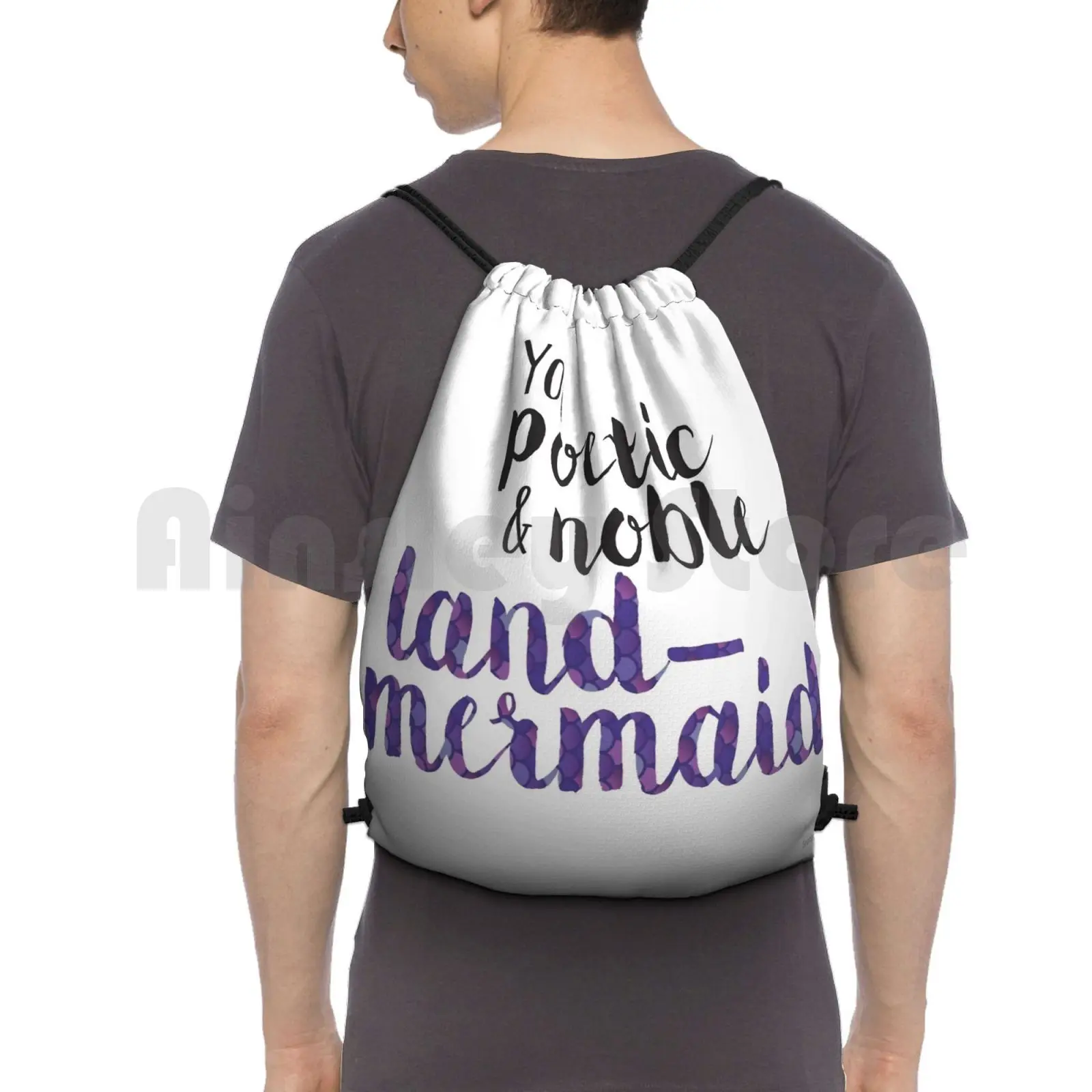 

Poetic And Noble Land-Mermaid Backpack Drawstring Bags Gym Bag Waterproof Mermaid Land Mermaid Leslie Knope Leslie Knope