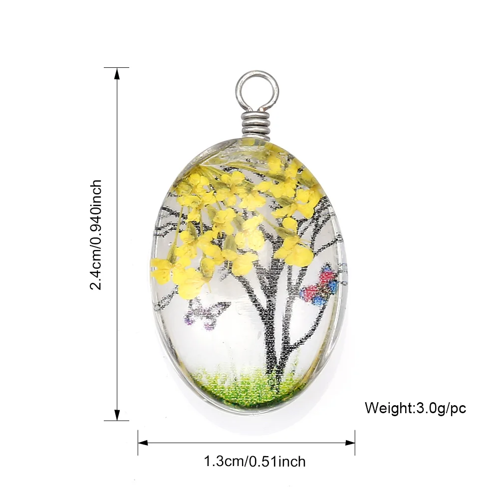 10pcs Wholesale Cabochon Glass Ball Dried Flower Tree Pendant Charms for Necklace Earring Making Diy Jewelry Findings