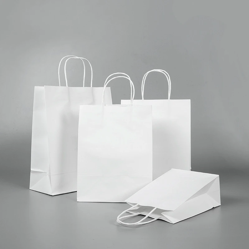 5Pcs/lot Gift Bags With Handles Multi-function White Paper Bags 3 Size Recyclable Environmental Protection Clothes Shoes Bag