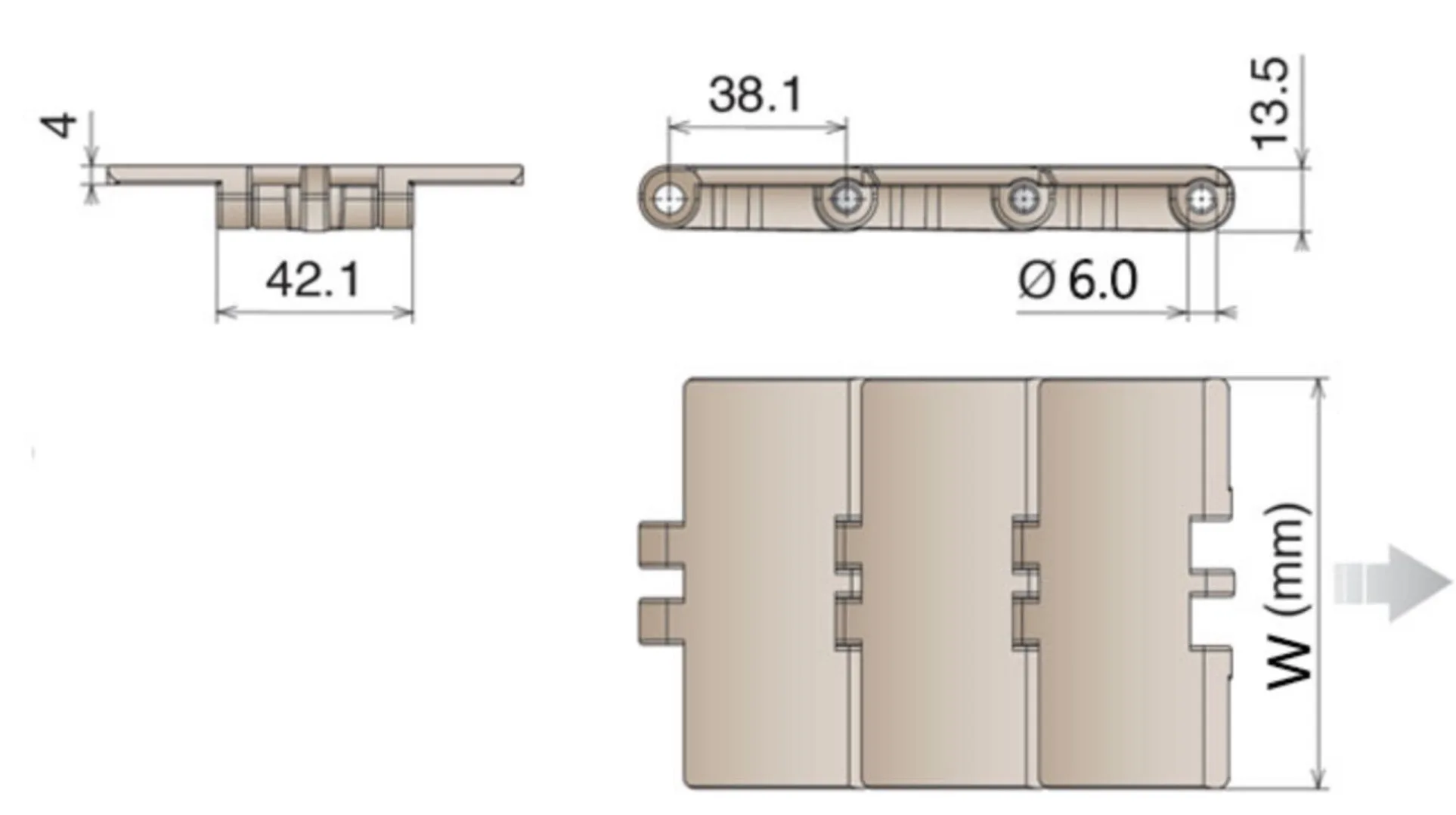 1Meters 820-k325 Width:82.6mm Plastic Chain Plate Flat Top Chain Conveyor Belt Single Hinge