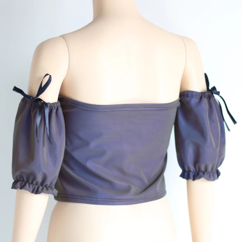 Colorido holográfico reflexivo dançarino topos feminino lanterna manga arco nó envolto peito colete festa palco pólo dança wear roupas