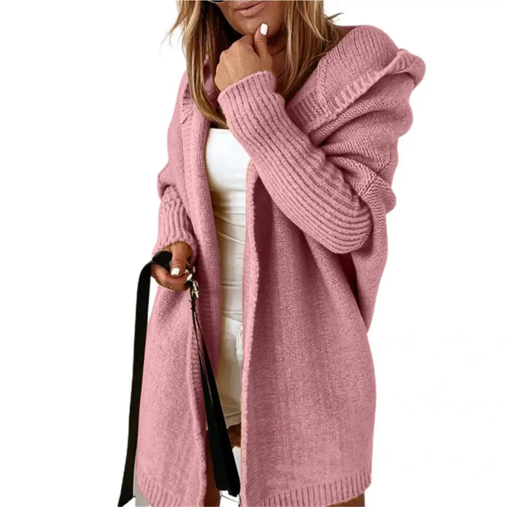 Lady Temperament Solid Color Knitted Sweater Coat Knitwear Hooded Top No Button cardigan women jersey mujer кардиган женский