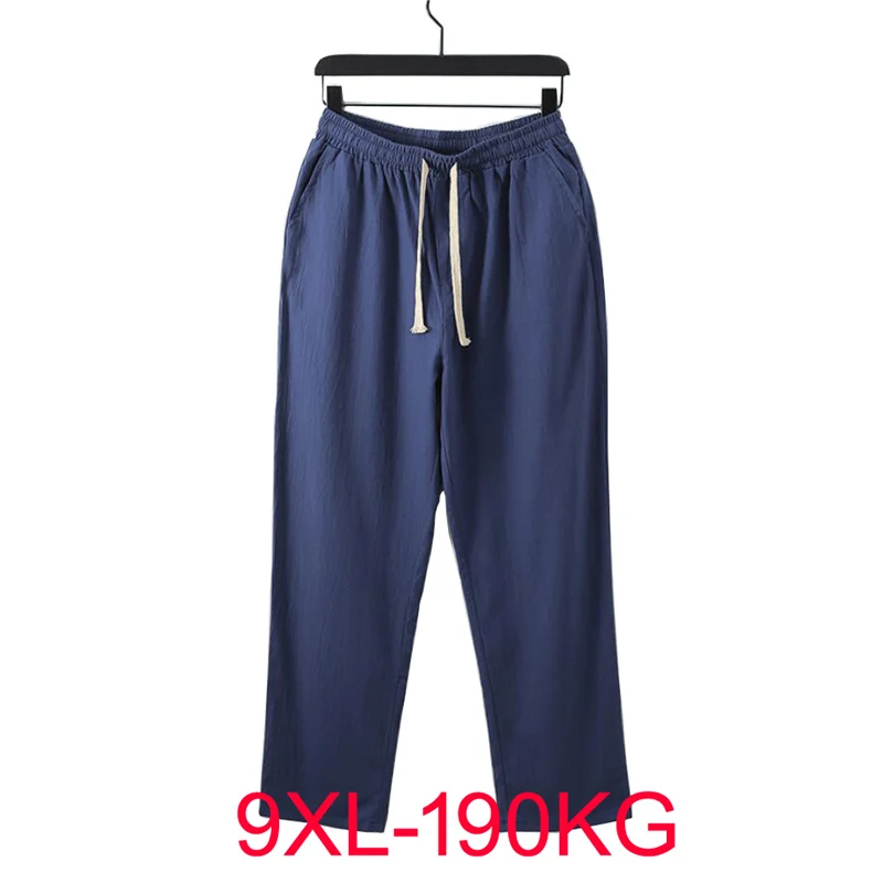 Autumn Summer Plus size vintage Straight pants men 5XL 6XL 7XL 8XL 9XL 70-190KG Cotton linen large size Stretch trousers men