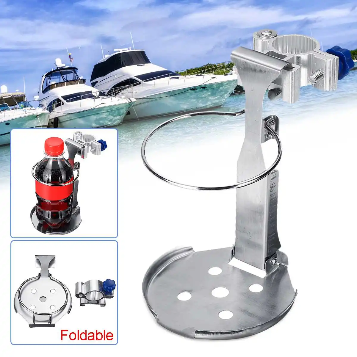 Stainless steel folding cup, beverage holder, adjustable bottle holder, corrosion resistance, fishing andCup Drink Holder