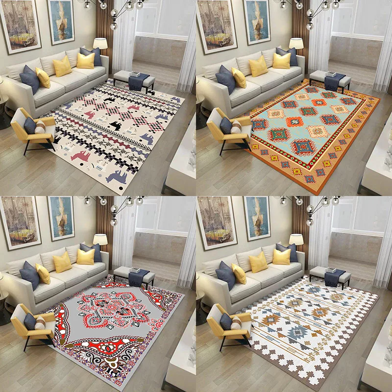 Retro European and American style ethnic 3d printing carpets for living room bedroom coffee table mat can be washed custom rugs